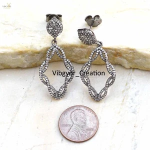 Pendientes colgantes de diamantes pavé de plata de ley 925 joyas finas para ella - Imagen 1 de 4