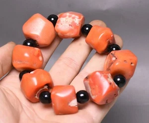 10CM Old China Red Coral Round Bead Elasticity String Bunch Bracelet Bracelets - Picture 1 of 5