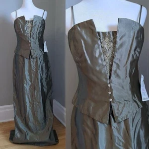 NWT 90S Cachet Vintage Formal Set Corset Top Skirt Metallic 2 Piece Size 6 - Picture 1 of 13