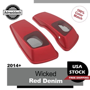 Wicked Red Denim 6x9" Saddlebag Speaker Lids Audio Cover Fits Harley Touring 14+ - Picture 1 of 7