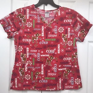 Rudolph Il Naso Rosso Renna Scrub Top S Natale Medico Inverno Neve Fredda - Foto 1 di 10