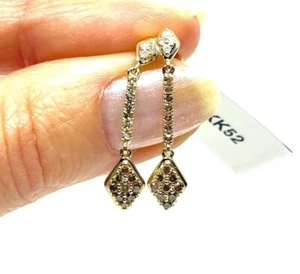 New 9CT Gold 0.50CT Champagne Ombré & White Diamond Dangle Drop Earrings - Picture 1 of 11