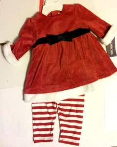 Infant Girl Christmas Santa Outfit Size 3M 2 Pcs Velour Top & Striped Leggings - Picture 1 of 12