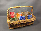 Antique Basket To Glass IN Wicker Vintage With 6 Glasses Deco Stamp Europa