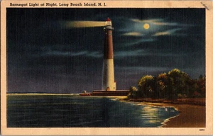 Postkarte Barnegat Licht bei Nacht Long Beach New Jersey Leinen nicht verschickt - Bild 1 von 2