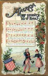 Carte postale papier musique patriotique hymne américain « My Country Tis of Thee » c1910