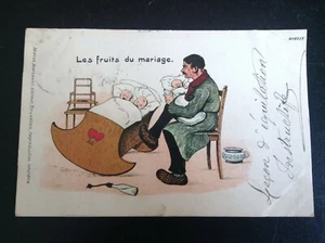 Rare ancienne Carte postale fantaisie Père bébé Les fruits du mariage Marcovici - Picture 1 of 2