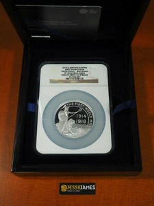 2014 GREAT BRITAIN £10 POUND SILVER FIRST WORLD WAR BRITANNIA NGC PF70 5 OZ .999 - Picture 1 of 7