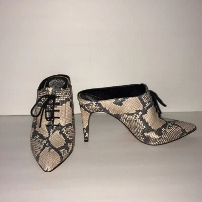 Vince Camuto Maivyn Lace Up Pointed Toe Mule Heel Leather Snake Natural Size 10 - Image 1 of 4
