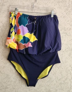 Anne Cole Damen trägerloser Blouson Schlüsselloch Einteiler Badeanzug - Größe 14 - Neu mit Etikett - Bild 1 von 4