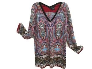 ETCETERA Womens Size S Tunic Top Blouse Stretch Polyester Red Black Blue Green - Picture 1 of 9