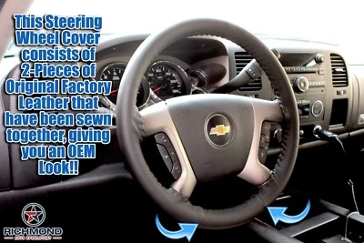 Capa de volante de couro preta 2011 2012 GMC Sierra 2500HD 3500HD SLT SLE - Imagem 1 de 4