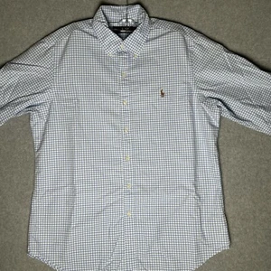 Oxford Ralph Lauren Gingham con bottoni a quadri blu bianco grande - Foto 1 di 9