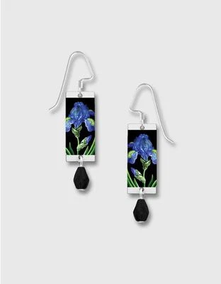 Purple Iris Long Rectangle Earrings by Lemon Tree Sterling Silver Hook Handmade - Image 1 of 4