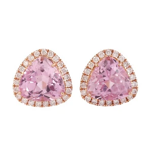 Pendientes de tachuelas rosa con borde de diamante kunzita de 4,41 quilates oro rosa 18 quilates - Imagen 1 de 6