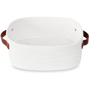 Small White Basket With Handle Soft Woven Storage Bins Baskets For Cat And Dog T - Picture 1 of 7