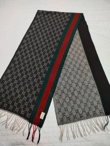 GUCCI Scarf Muffler stole Cashmere GG and Striped Logo fabric Label removed Gray - Picture 1 of 10