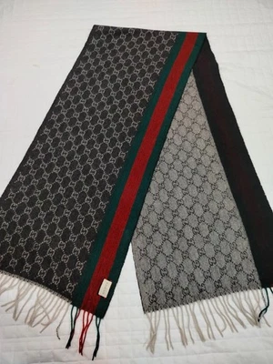 GUCCI Bufanda Silenciador Estola Cachemira GG y Rayas Logo Tela Etiqueta Removida Gris Foto 1 de 4