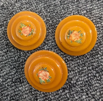 Лот из 3 * 1930-х * бакелит * Butterscotch * занавески/драпировки галстук назад * jabot булавки * - Изображение 1 из 4