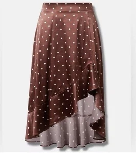 Torrid 2 2X Satin Brown Skirt Polka Dot Stretch Ruffles Plus Sz 18-20 NEW - Picture 1 of 10