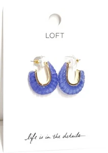LOFT Resin C Hoop Earrings in Argentine Sea Blue Goldtone 755065 New with Tags - Picture 1 of 15