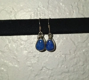 Lapis Lazuli Teardrops 925 Sterling Silver Dangle Earrings - Picture 1 of 6