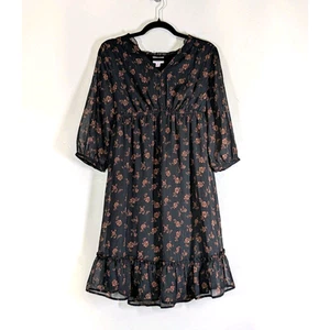 Isabel Maternity Dress Women Small Black Floral Lined Ruffle Cottagecore Prairie - Picture 1 of 10