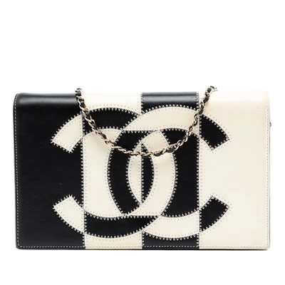 Authenticated Chanel CC Lambskin Embroidered Clutch With Chain Black - Image 1 of 4