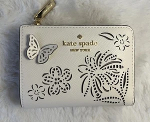 NWT Kate Spade Madison Perforated Small L-zip Wallet Meringue - Picture 1 of 10