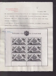 1952 San Marino: Giornata filatelica (BF14) SPL. Cert.A.Diena (468/s23) - Imagen 1 de 3