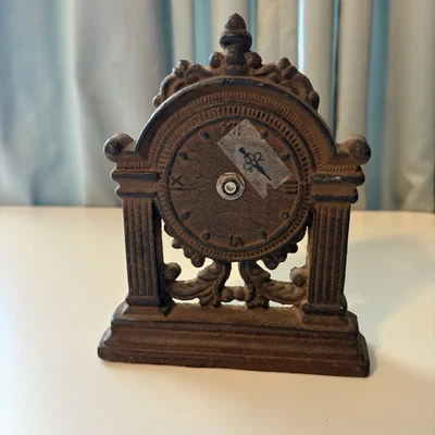 Antique Cast Iron Clock Rustic Farmhouse Style Mantle Shelf Desk Not Working - Image 1 of 3