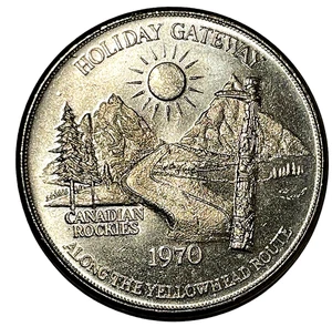Limited 1970 Yellowhead Route Canadian Rockies Jasper Canada Souvenir Dollar - Picture 1 of 2