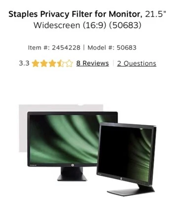 Schermo computer filtro privacy, 21,5 (18,8” x 10,6”), NUOVO in busta originale - Immagine 1 di 4