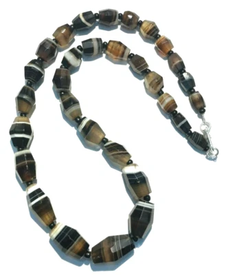 COLLAR RARO antiguo con bandas AGATA CUENTAS FACETADAS Joyería Foto 1 de 4