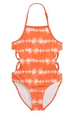 Traje de baño Treasure & Bond recortado de una pieza para niños en coral camelia a rayas talla 12 Foto 1 de 2