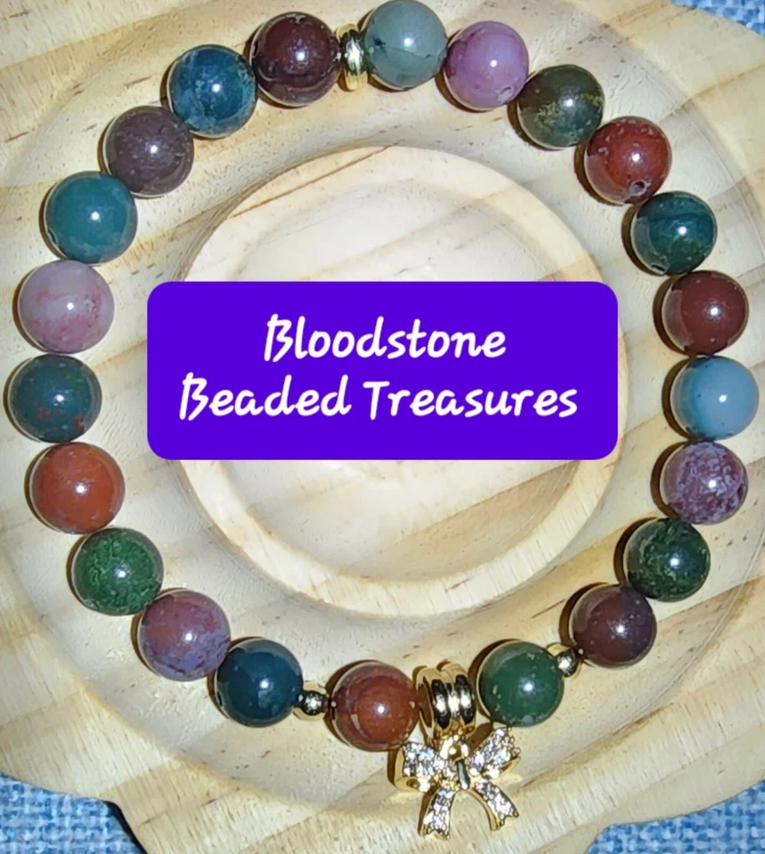 Pulseira de contas Bloodstone 8 mm - Imagem 1 de 1