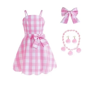 Movie Margot Elise Robbie Cosplay Pink Plaid Dress Girls Halloween Dress Size M - Picture 1 of 5
