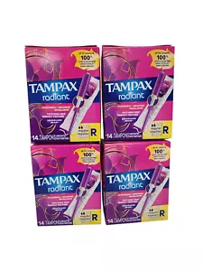 4 PK TAMPAX RADIANT TAMPONS, REGULAR, UNSCENTED - 14 CT - Picture 1 of 4