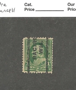 US Scott # 279a, 1 cent green, 1897, VF-XF, precancel, RACINE WIS. - Picture 1 of 2