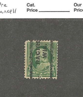 US Scott # 279a, 1 cent green,  1897, VF-XF, precancel, RACINE WIS. - Image 1 of 2