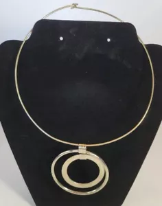 Goldtone Wire Necklace Collar Choker Necklace 14" with double circles charm - Picture 1 of 5