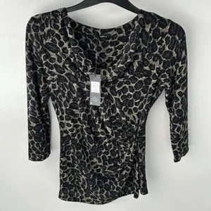 M&Co Womens Glitter Shimmer Leopard Print Fitted 3/4 Sleeve Top - Size 10 - BNWT - Picture 1 of 5