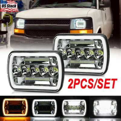 Pair 7x6 5x7 For Chevy Express Cargo Van 1500 2500 3500 LED Headlights HI/LO DRL - Image 1 of 4