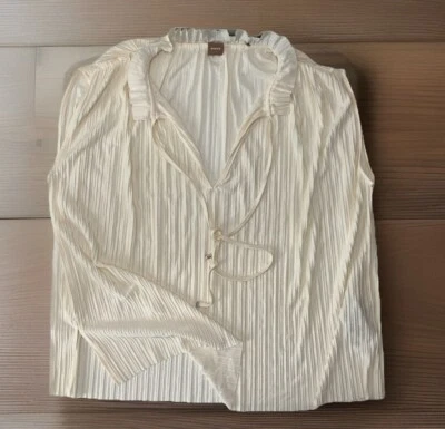 Hugo Boss Top Blouse Sleeveless Crepe Pleated Tunic Off White Women Sz S - Image 1 of 4