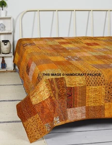 Kantha Quilt Patchwork Silk Indian Bedspread Handmade Blanket King Size Throw - Picture 1 of 3