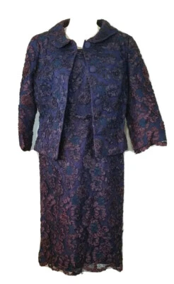 Vestido y chaqueta corta Freedom para mujer talla 8/10 azul/púrpura satinado de encaje de colección 2 piezas Foto 1 de 4