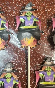 8 Handmade Halloween Witch Cauldron Hocus Pocus Cupcake Toppers, Appetizer Picks - Picture 1 of 2