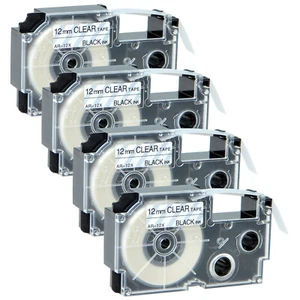 Cintas de etiquetas XR-12X negras sobre transparentes de 12 mm 4 piezas para impresoras KL-60 60SR C500 780 750B - Imagen 1 de 12