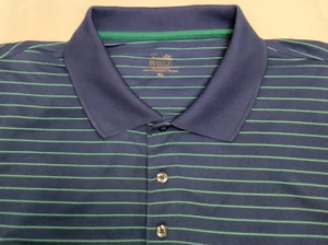 Mens Tasso Elba Polo Shirt XL Golf Performance Blue with Green Stripe Polyester - Picture 1 of 3
