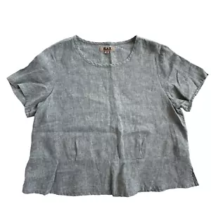 Blusa Pullover Top Azul Manga Corta Lino M 100% Lino Popover - Imagen 1 de 5